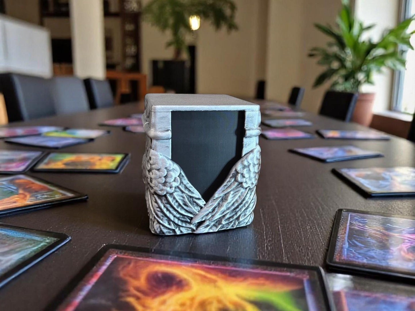 Angel Commander Deck Box β MTG 3D Printed Card Holder with Wings | Magnetic Lid | Hand-Painted Silver