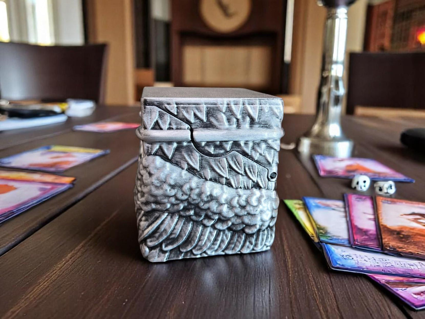 Angel Commander Deck Box β MTG 3D Printed Card Holder with Wings | Magnetic Lid | Hand-Painted Silver