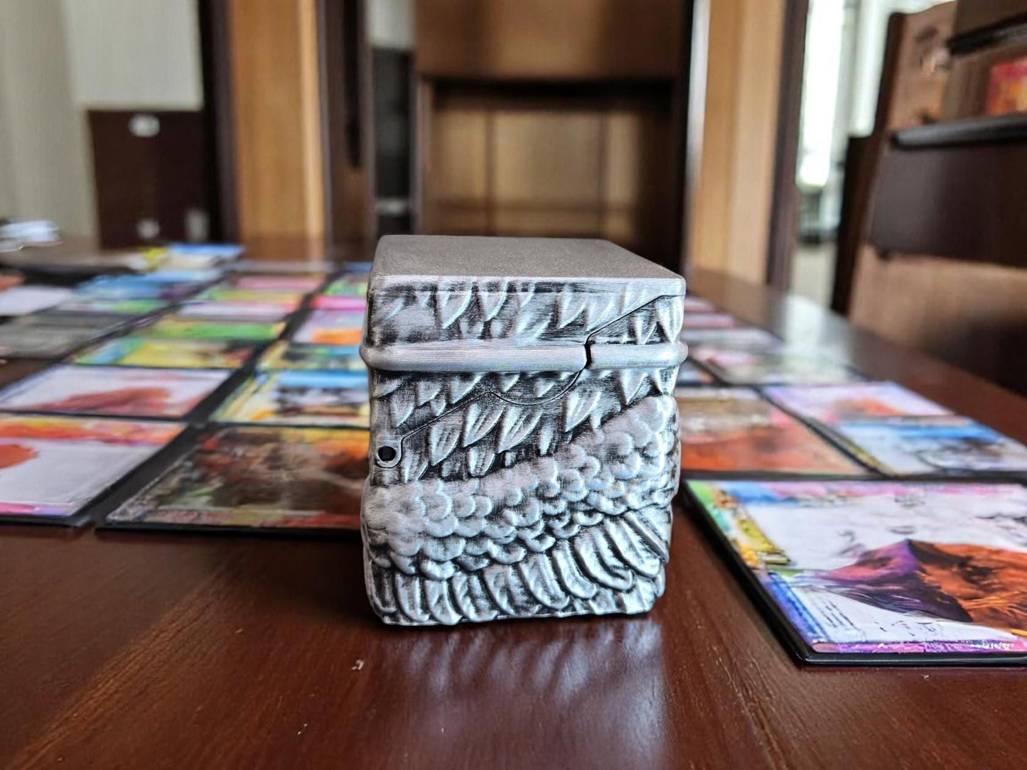 Angel Commander Deck Box β MTG 3D Printed Card Holder with Wings | Magnetic Lid | Hand-Painted Silver